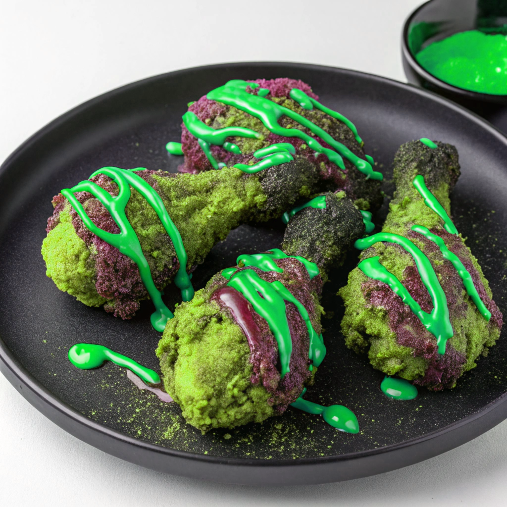 green fried chicken,an unnatural food color designed to reduce appetite.